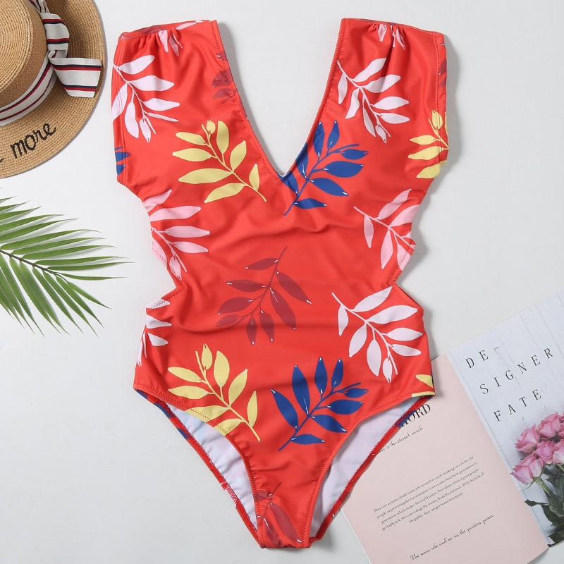 Animal Print One Piece Swimwear - Red. / S - Swimsuit