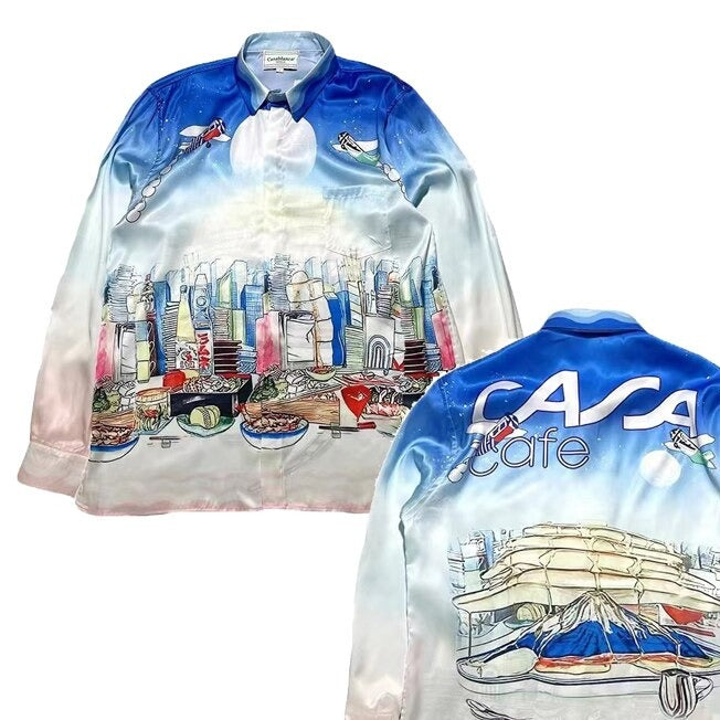 Multi Color Graphics Long Sleeve Silk - White/Blue Moon / S