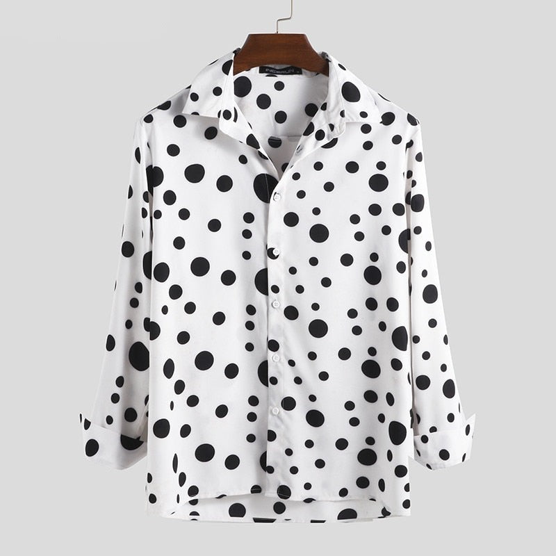Polka Dot Print Long Sleeve Shirt - White / S - Shirts