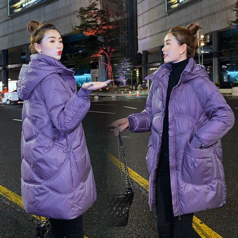 Mid-length Glossy Padded Coat - Purple / M 45-55kg