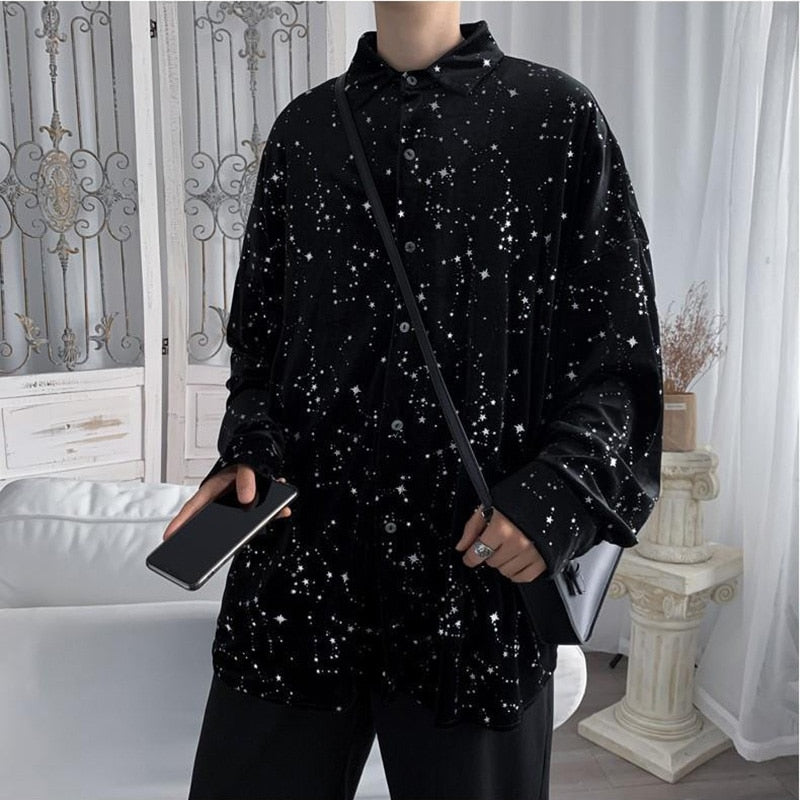 Starry Sky Long Sleeve Black Shirts - Shirt