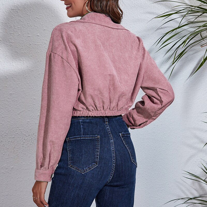 Solid Color Corduroy Cropped Jacket