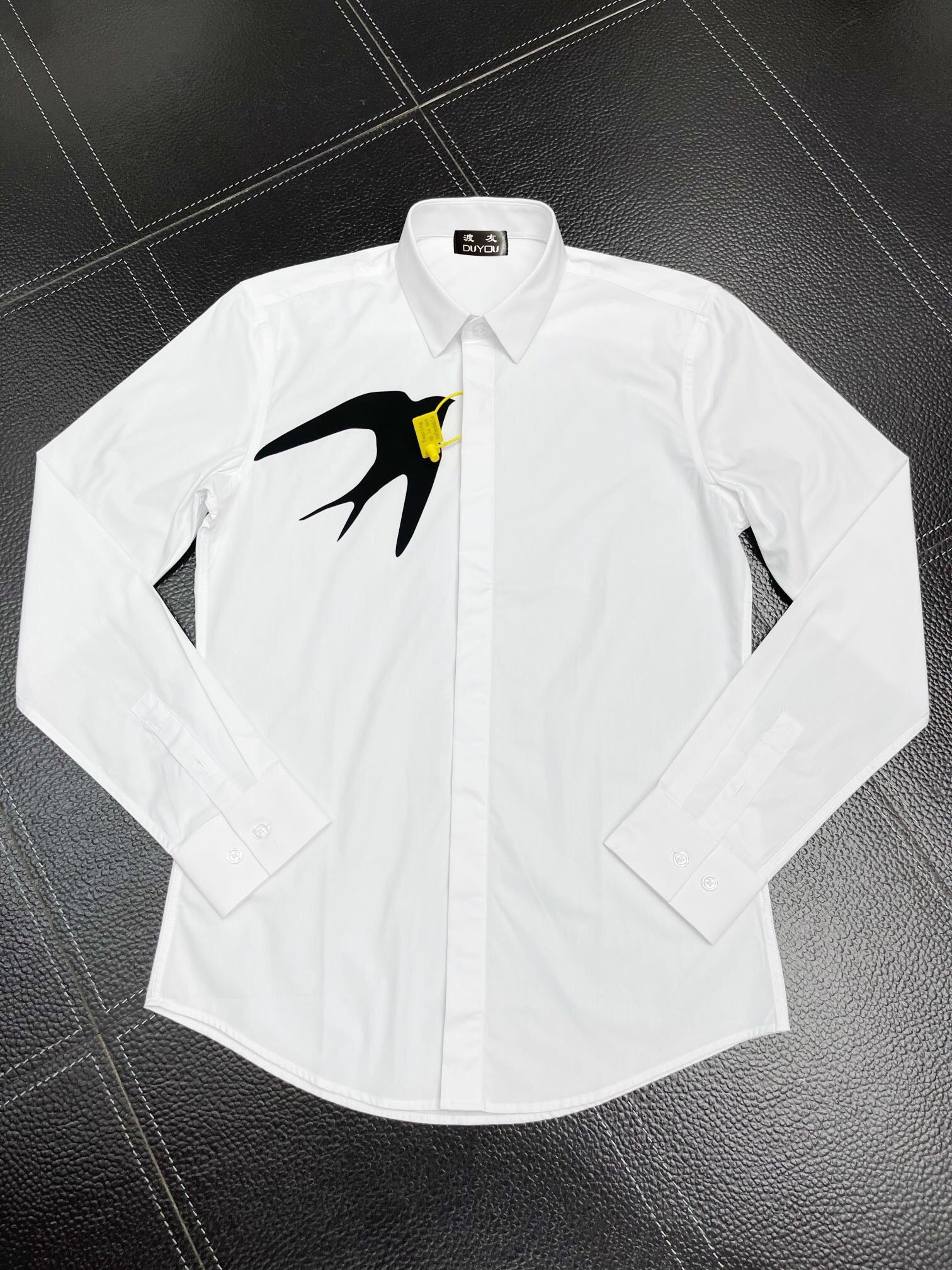 Bird Print Long Sleeve Shirt - White / M