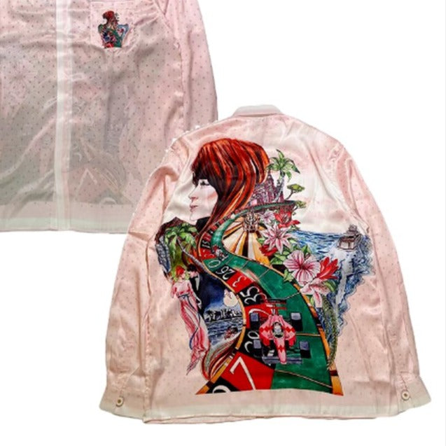 Multi Color Graphics Long Sleeve Silk - Pink Doll / S -