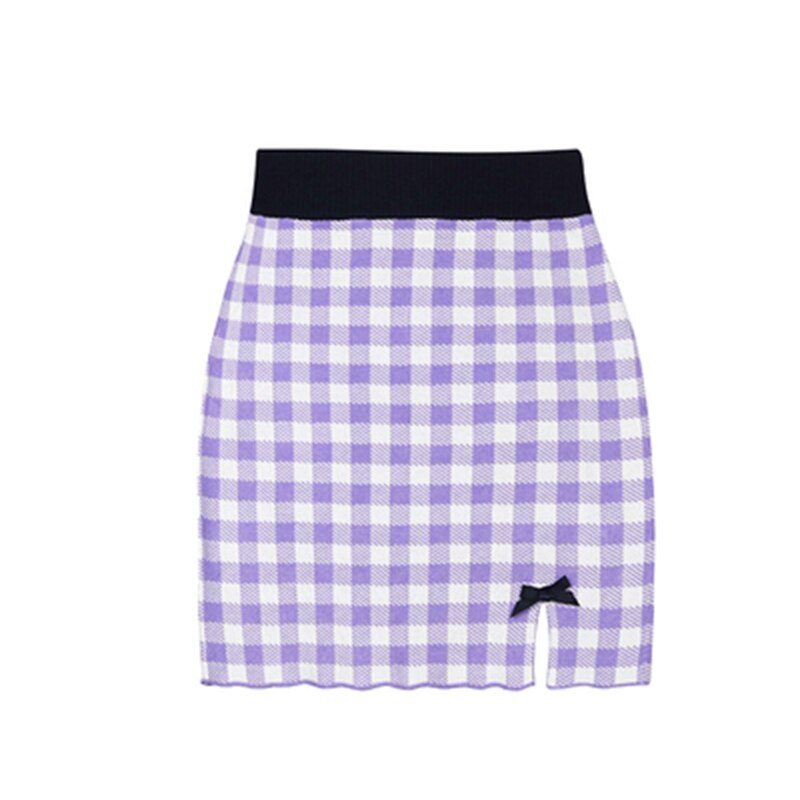 Harajuku Purple Knitted Shirt + Mini Skirt Two Piece Set -