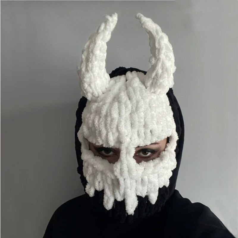 Devil’s Horn Knit Balaclava - White / One Size