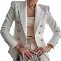 Thumbnail for Elegant Gold Button Long Sleeve Blazer - White / S