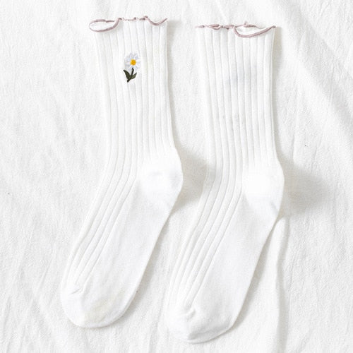 Cute Daisy Flower Socks - White / One Size