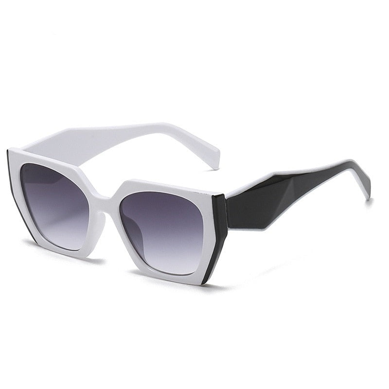 Square Polygonal Sunglasses - White-Gray / One Size
