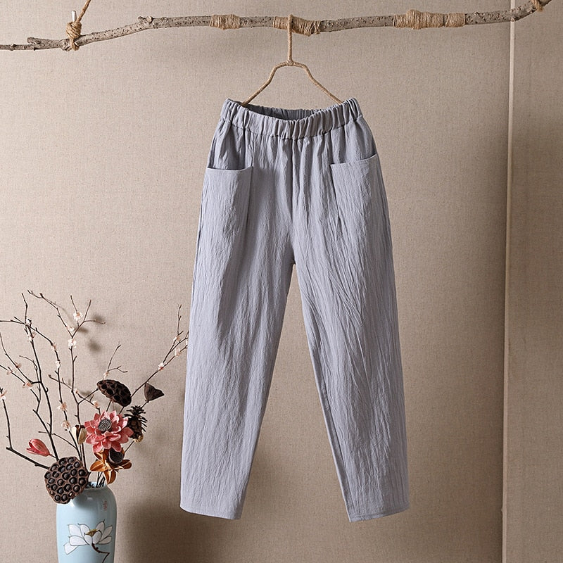 High Waist Elastic Ankle Length Baggy Harem Pants - Gray / M