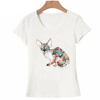 Thumbnail for Oversize Harajuku Sphynx Cat Print T Shirts - White Blue