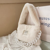 Thumbnail for Faux fur Plush Chain Shoulder Handbag - White - Hand Bag
