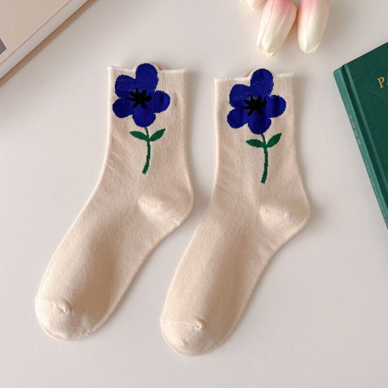 Lovely Tulips Three-Dimensional Flowers Socks - Beige A /