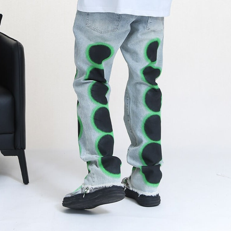 Black And Neon Dots Baggy Jeans - Straige Pants