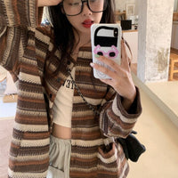 Thumbnail for Oversize Striped Cardigan - Brown / O