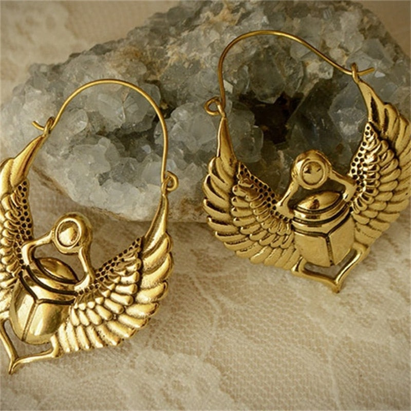 Vintage Egyptian Inspired Designs Large Hoop Earrings