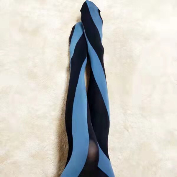 Contrast Color Twist Stockings - Black- Sky Blue / One Size