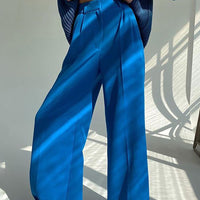 Thumbnail for Loose Full LengthTrousers High Waist Wide Pants - Blue / S