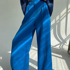 Loose Full LengthTrousers High Waist Wide Pants - Blue / S