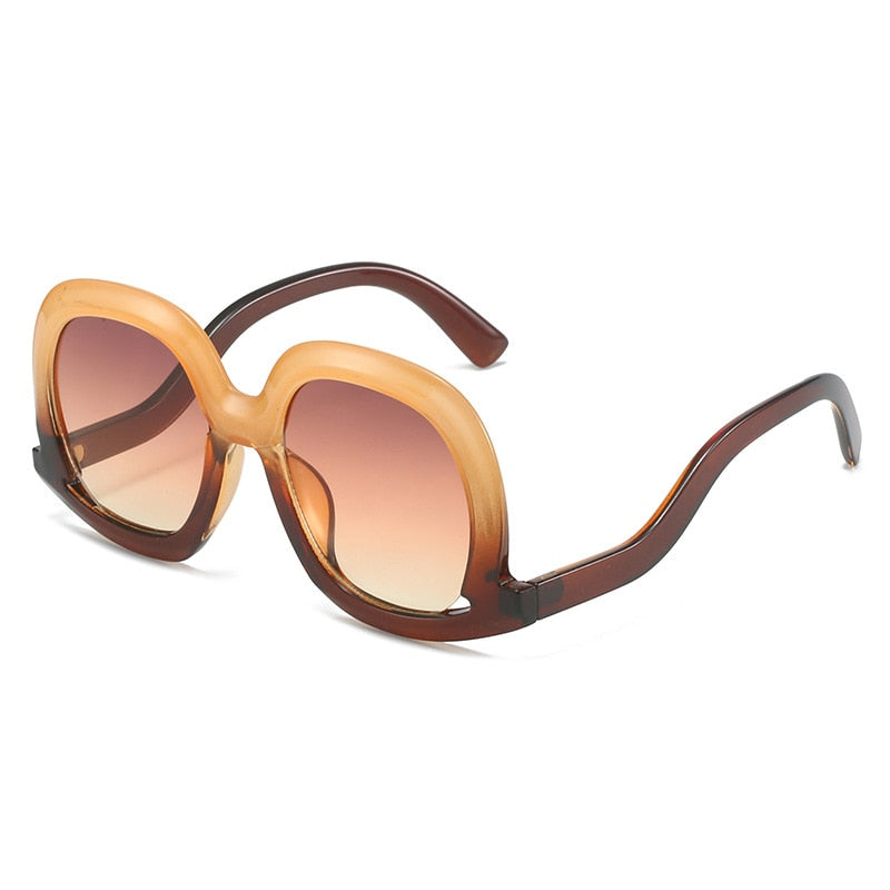 Hollow Oval Gradient Sunglasses - Champagne-Brown / One Size