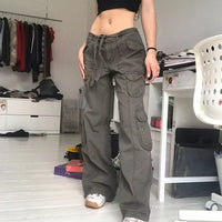 Thumbnail for Wide Leg Cargo Pants With Pockets - Beige / S
