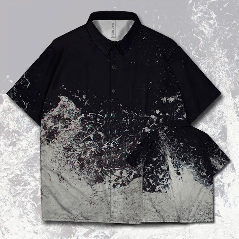 Mountain River Landscape Splash-Ink Short-Sleeved Shirt -