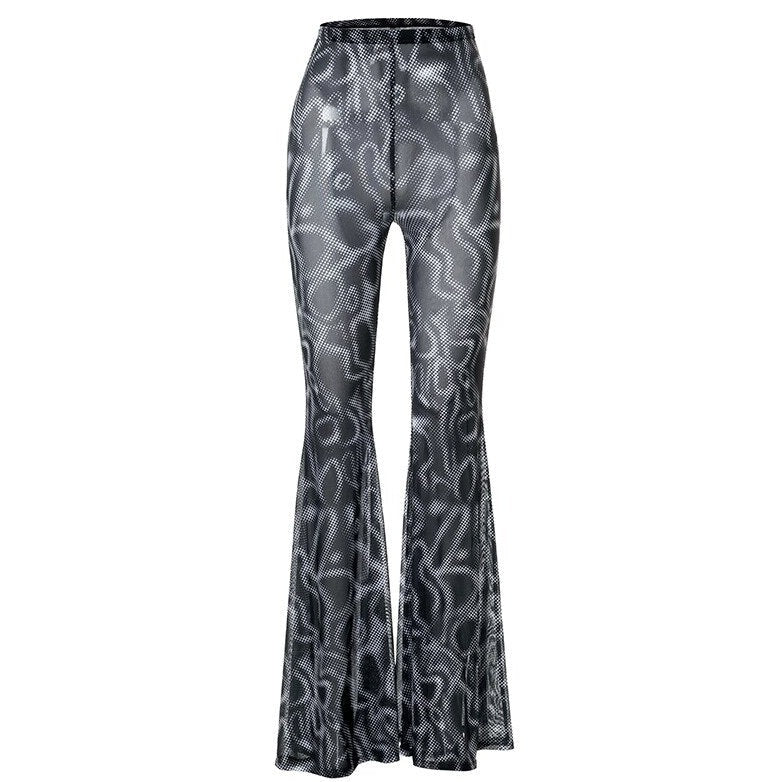 Black Neon Greent Flare Long Pants - Gray / S