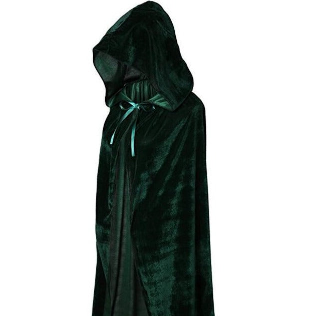 Solid Color Velvet Gothic Hooded Cloak - Green / 60CM