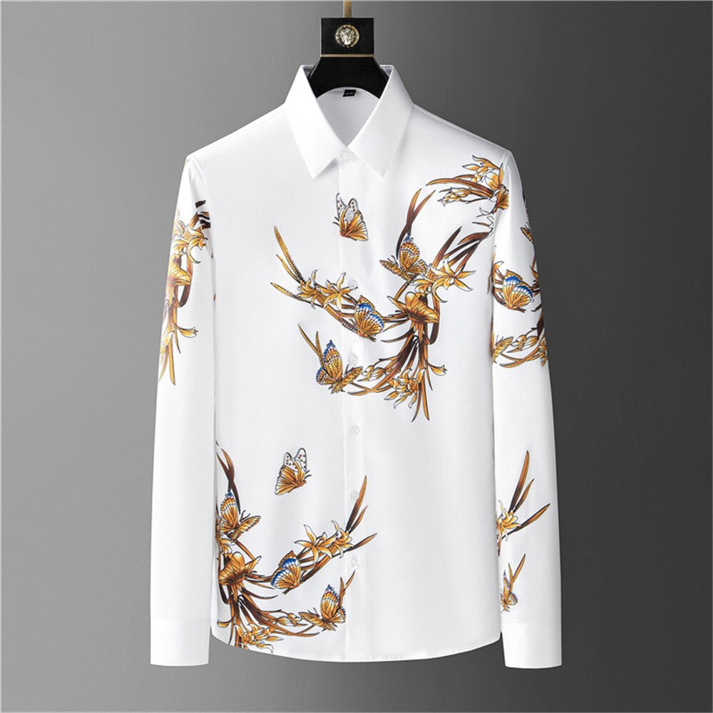 White And Black Butterfly Print Long Sleeve Shirt - XS -