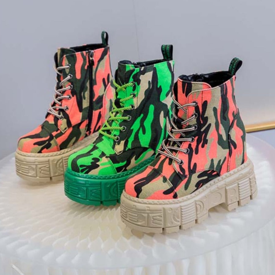 Camouflage Mixed Colors Platform Boots