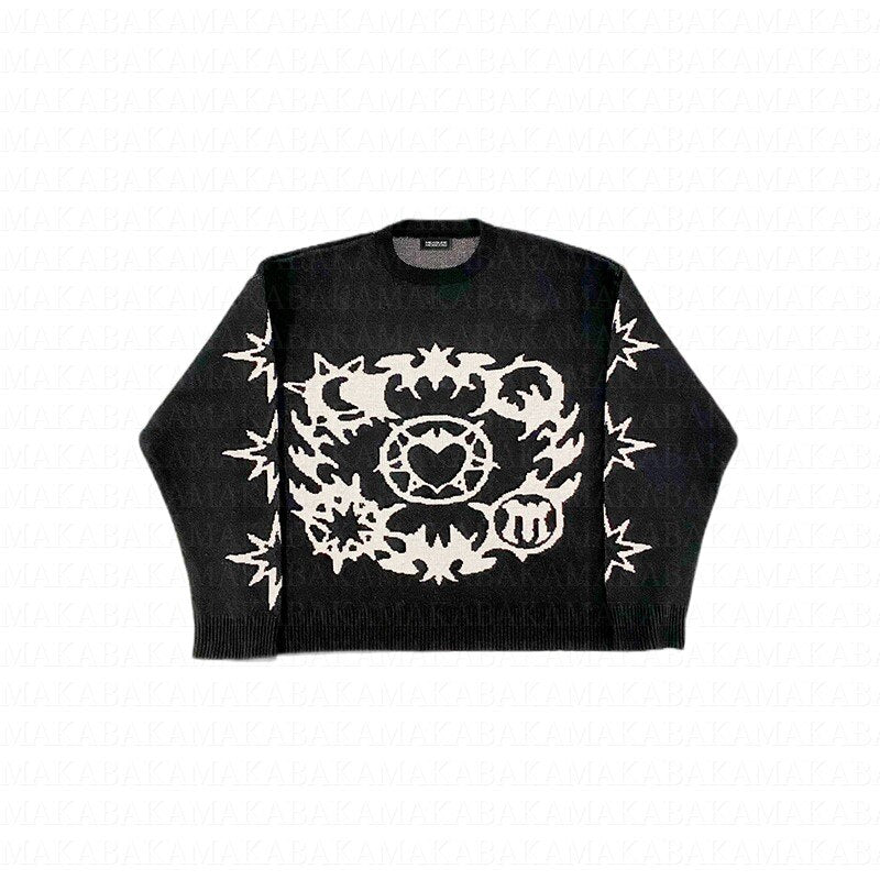 Y2k Round Neck Knitted Sweater - Black / M