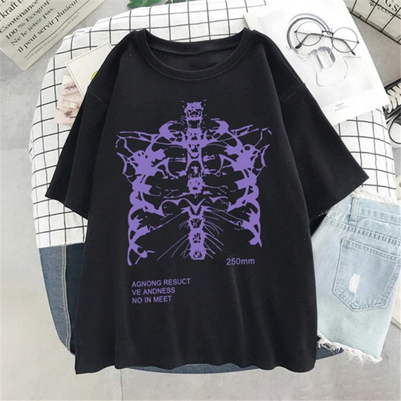 Skeleton Chest Grunge Aesthetic T-shirt - Purple / XS -