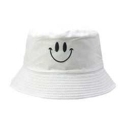 Funny Embroidered Foldable Bucket Hat - White/Smile / One