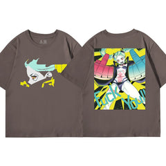 Doll Anime Cyberpunk Short Sleeve T-Shirt - Grey / XS -