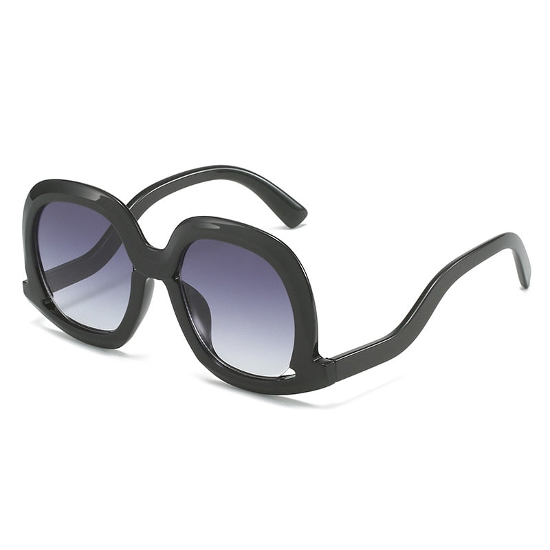 Hollow Oval Gradient Sunglasses - Black-Gray-Gradient / One