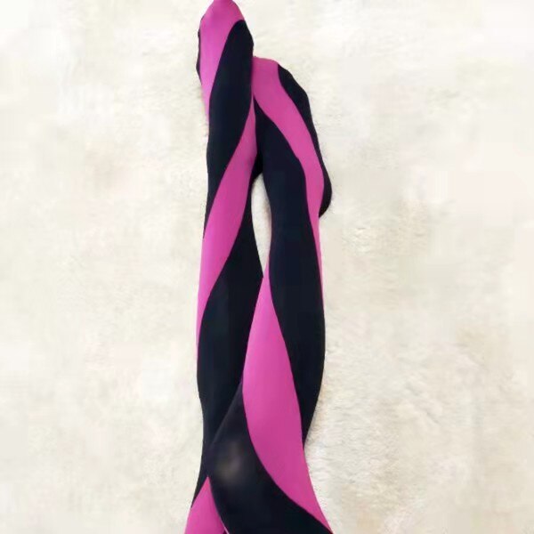 Contrast Color Twist Stockings - Black- Fuschia Pink / One
