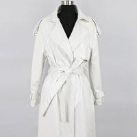 Thumbnail for Black Long Waterproof Up Pu Leather Coat - White / S