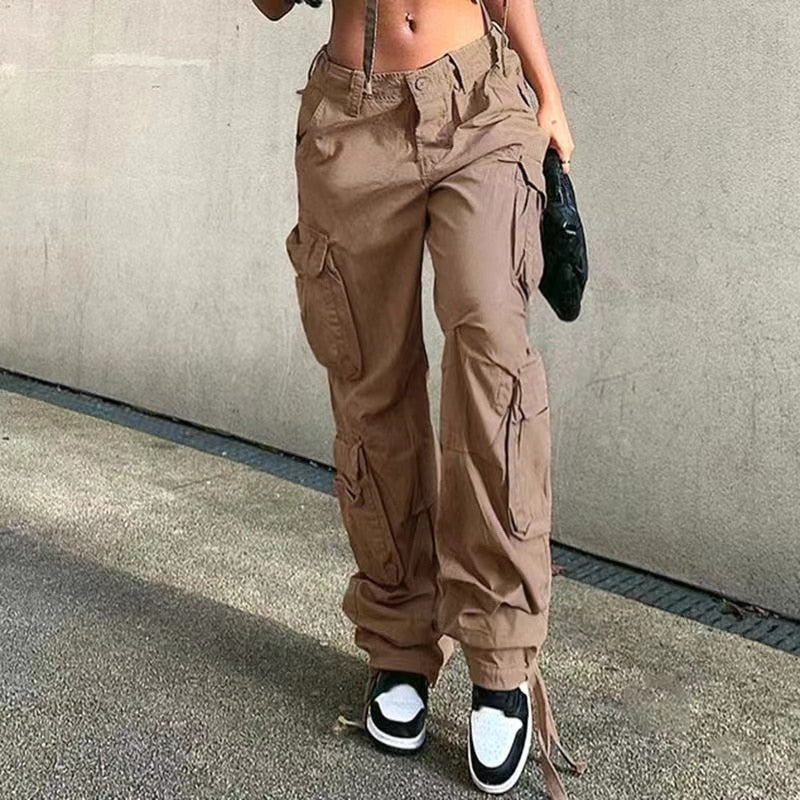 Wide Leg Cargo Pants With Pockets - Gray / S