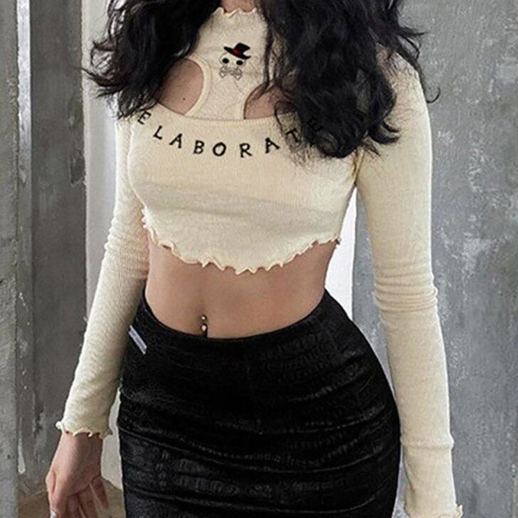 Skull Hollow Out Ruffle Crop Top