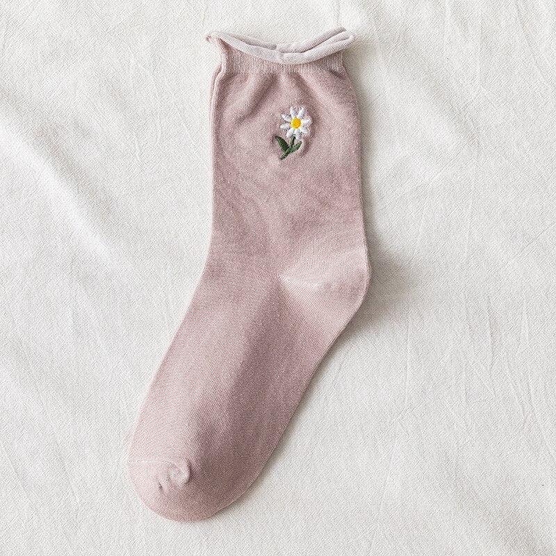 Solid Color Little Flower Socks - Ligth PInk / One Size