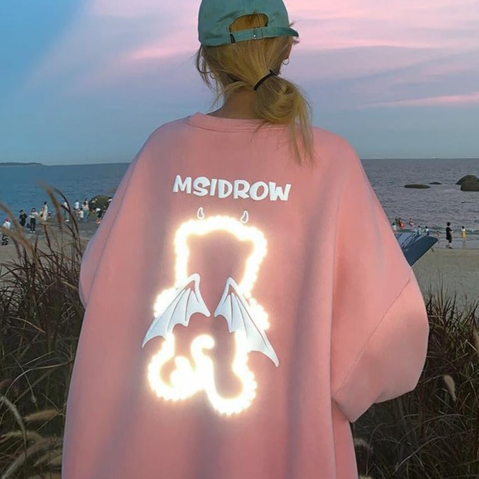 Msidrow Reflective Bear With Wings Sweatshirt - Pink / M -