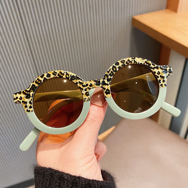 Vintage Round Double Color Sunglasses - Leopard Green