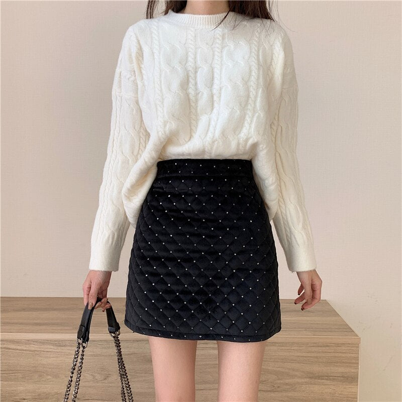 Sequin Velvet High Waist Mini Skirt