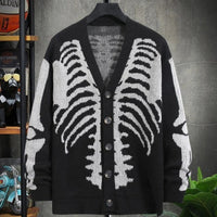 Thumbnail for Skeleton V-Neck Knitted Cardigan - Black / S
