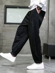 Corduroy Sweatpants Solid Color - M / Black