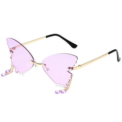 Vintage Rimless Butterfly Shape Sunglasses - Light Purple /