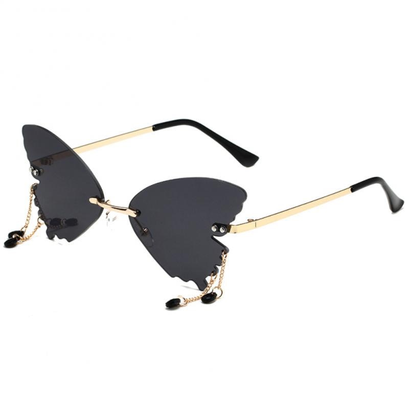 Vintage Rimless Butterfly Shape Sunglasses - Black / One