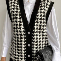 Thumbnail for Black Houndstooth Knitted Vest - S