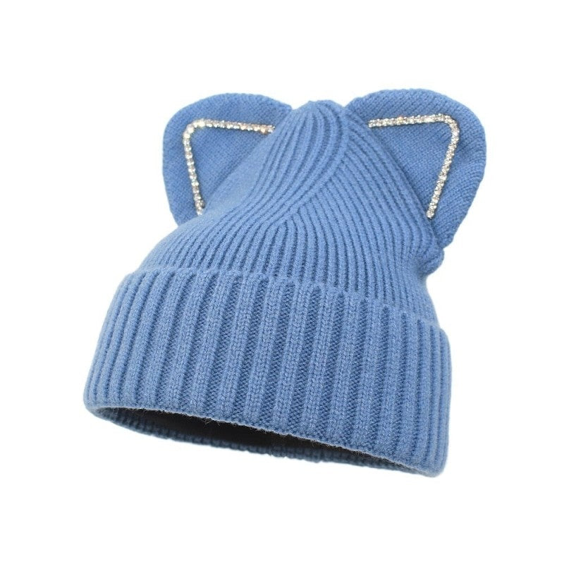 Gradient Color Winter Soft Knitted Beanie - Blue-Ears / One