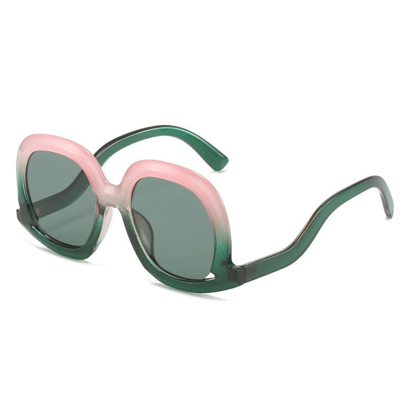 Hollow Oval Gradient Sunglasses - Pink-Green / One Size